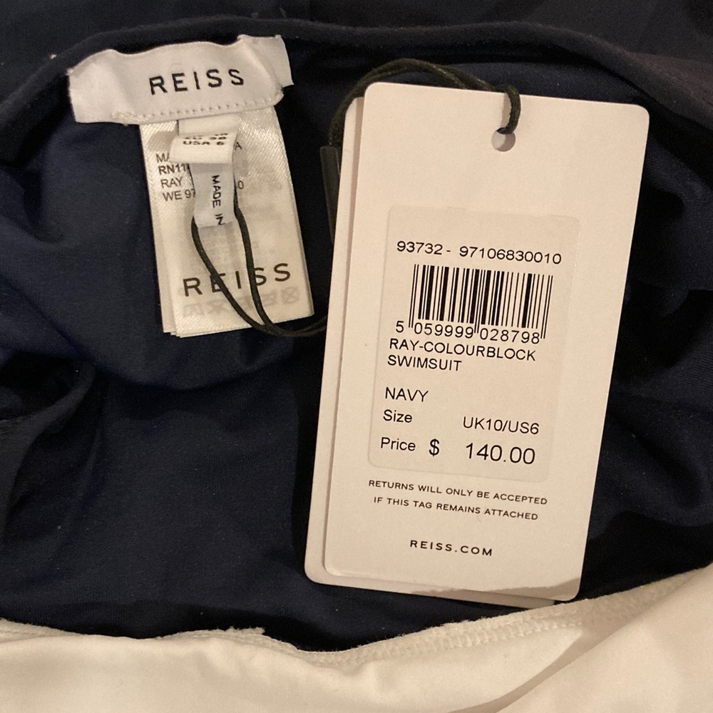 REISS - Ray Colourblock Halter Swimsuit - Size 6 Navy/Wjite - Picture 4 of 9